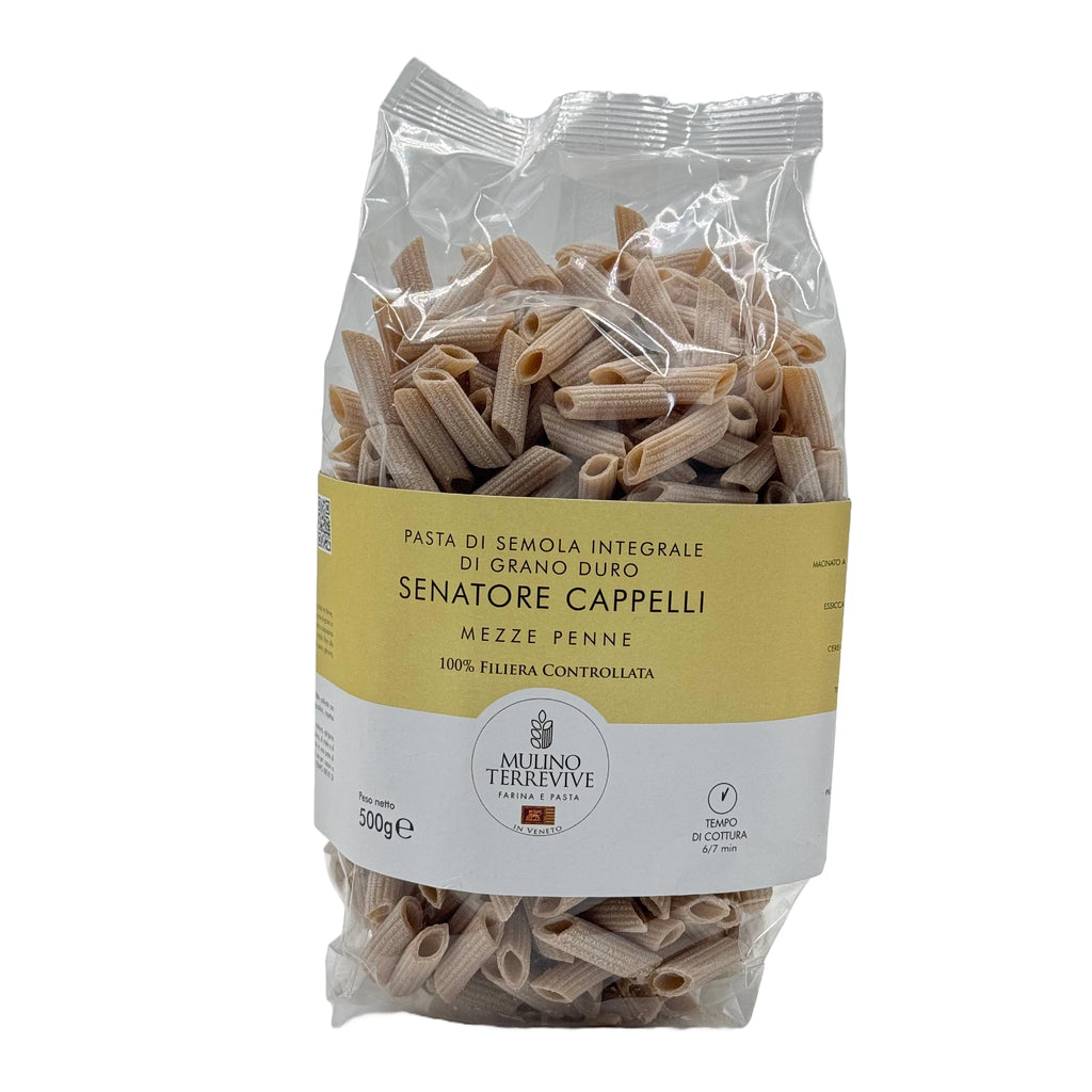 Specialità Integrale Senatore Cappelli Mezze Penne 500g  -  Mulino Terrevive - vaigustando