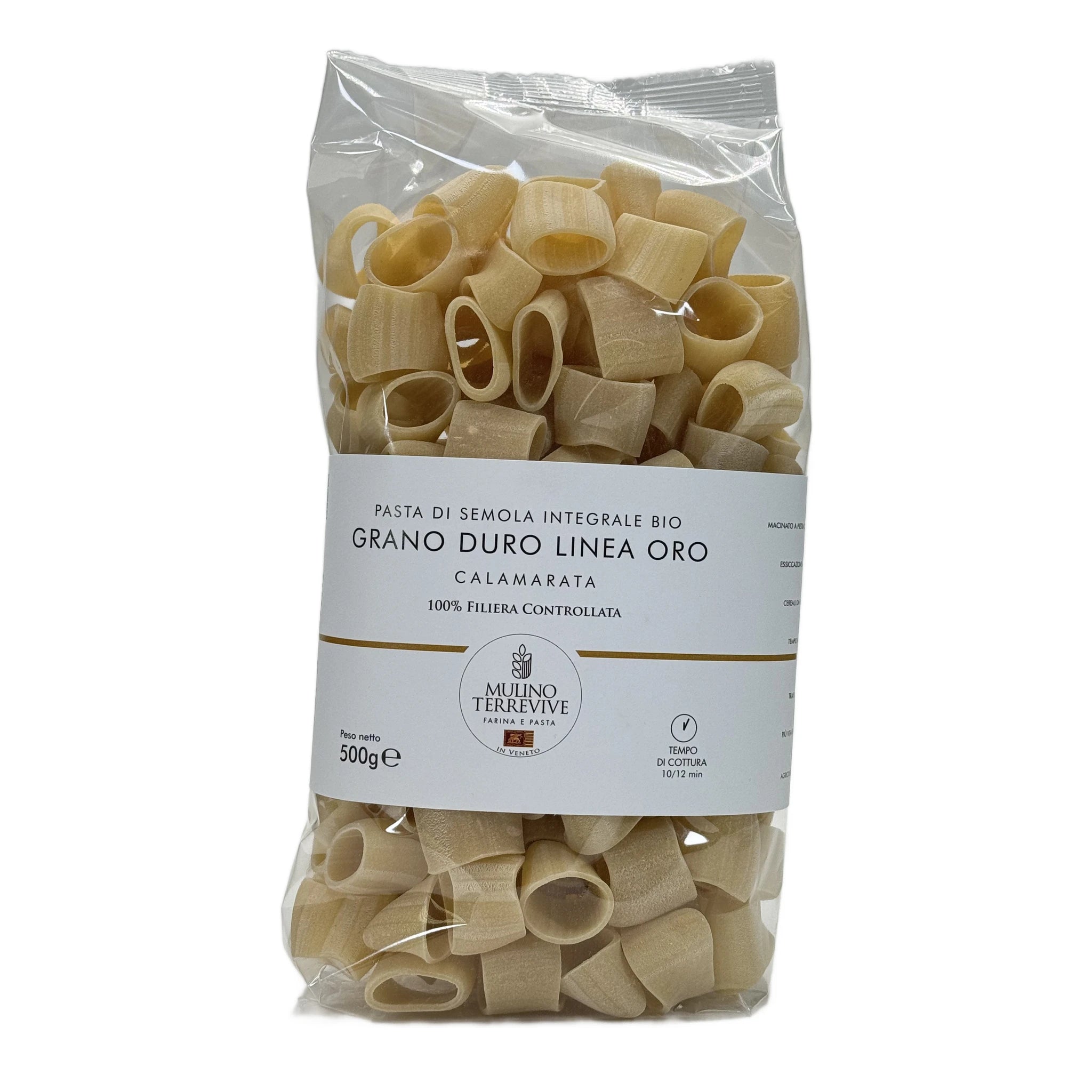 Pasta Integrale Grano Duro Linea Oro  Calamarata 500g - BIO  -  Mulino Terrevive - vaigustando