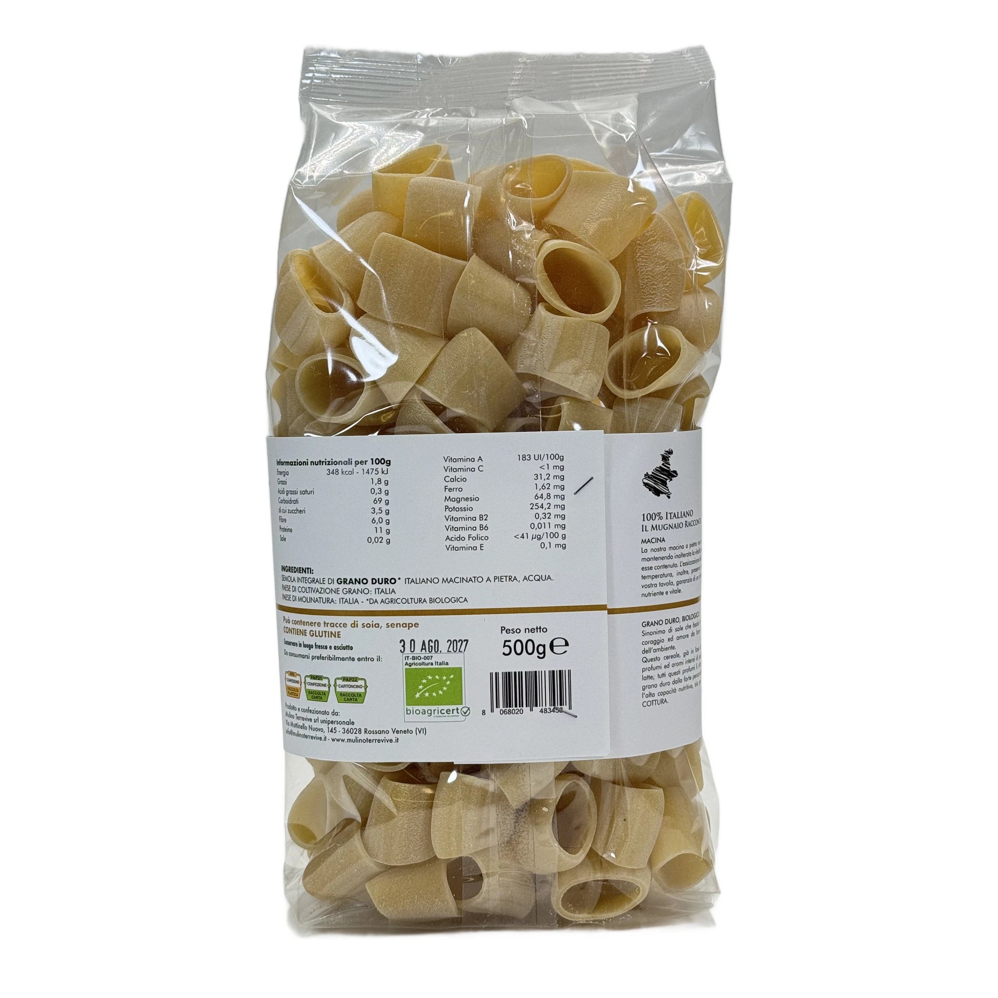 Pasta Integrale Grano Duro Linea Oro  Calamarata 500g - BIO  -  Mulino Terrevive - vaigustando