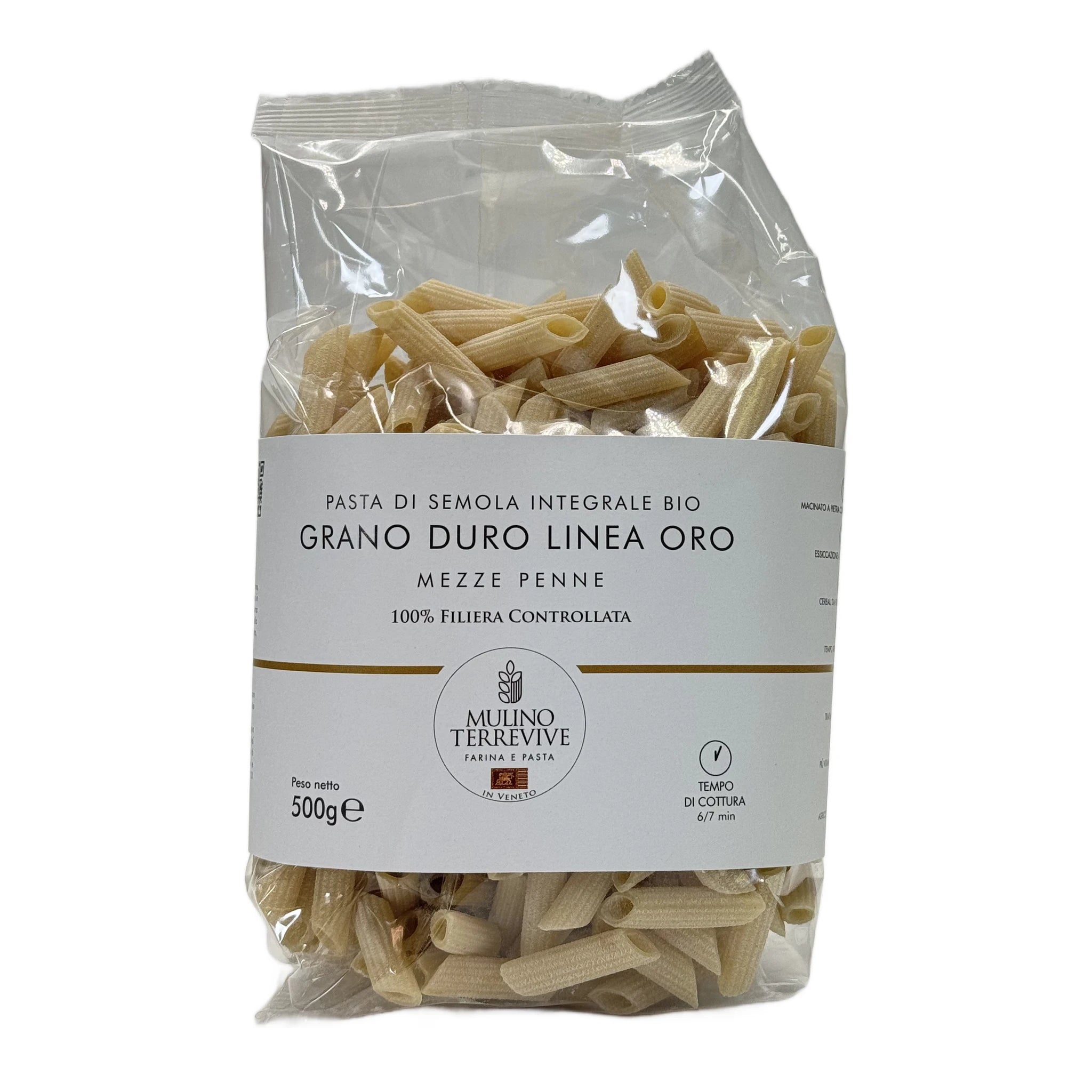 Pasta Integrale Grano Duro Linea Oro  Mezze Penne 500g - BIO  -  Mulino Terrevive - vaigustando