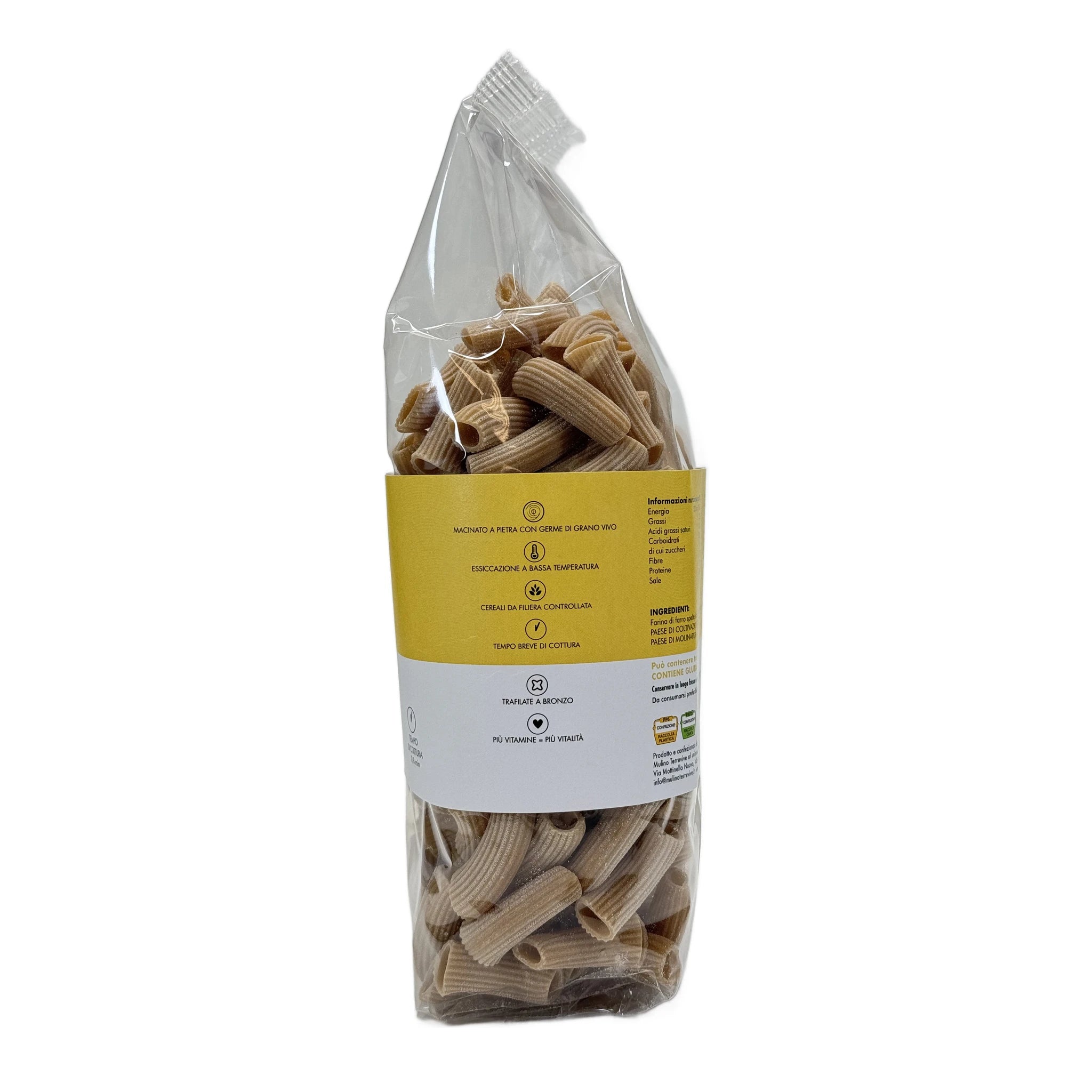 Specialità Integrale Farro Spelta Rigatoni 500g  -  Mulino Terrevive - vaigustando